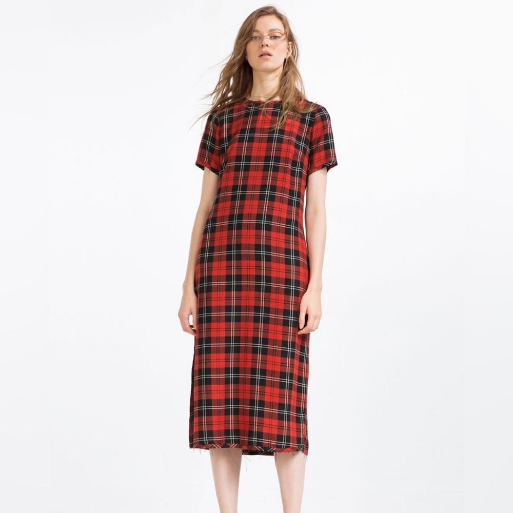 Zara Midi Check Tartan Plaid Dress Medium